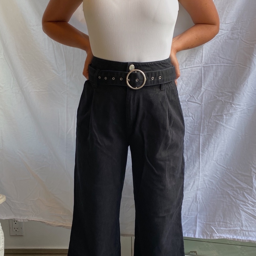 Black wide leg canvas trousers